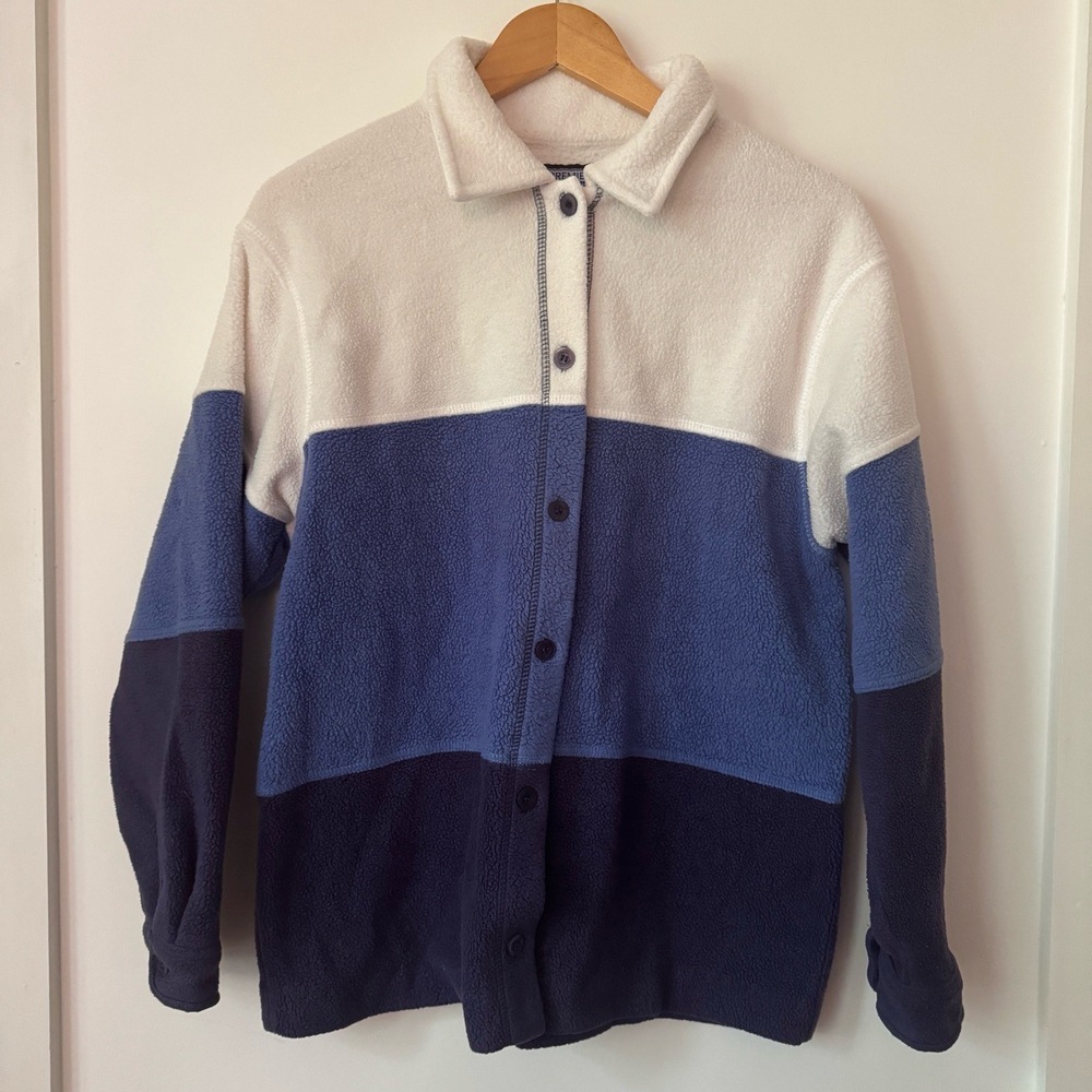 VTG 90s Colorblock Fleece Cardigan Jacket Womens‎ L Granola Retro Blue Granny